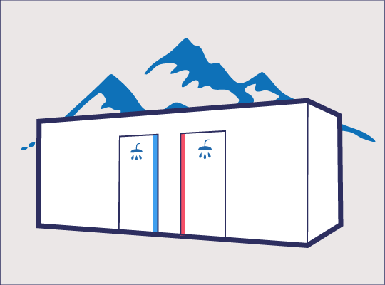 Duschcontainer mit 6 Duschen und getrenntem Damen- und Herrenbereich