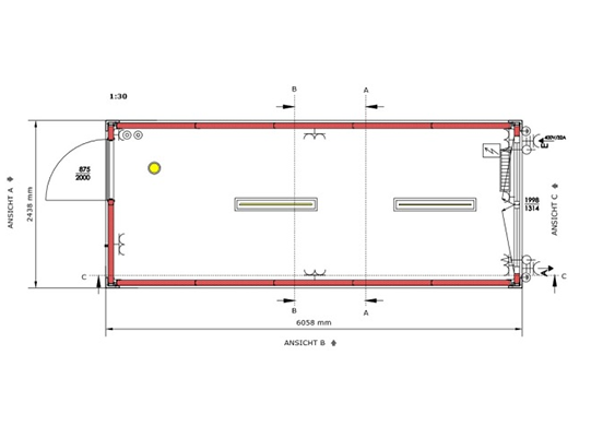 Grundriss Bürocontainer groß (20 Fuß)