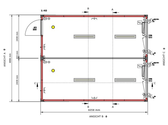 Grundriss Doppelcontainer (2x 20 Fuß)